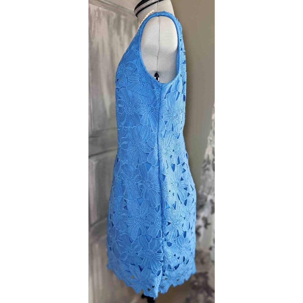 Ann Taylor Petite 10P Blue Daisy Floral Lace Sheath Dress Tank Sleeveless - Picture 5 of 15